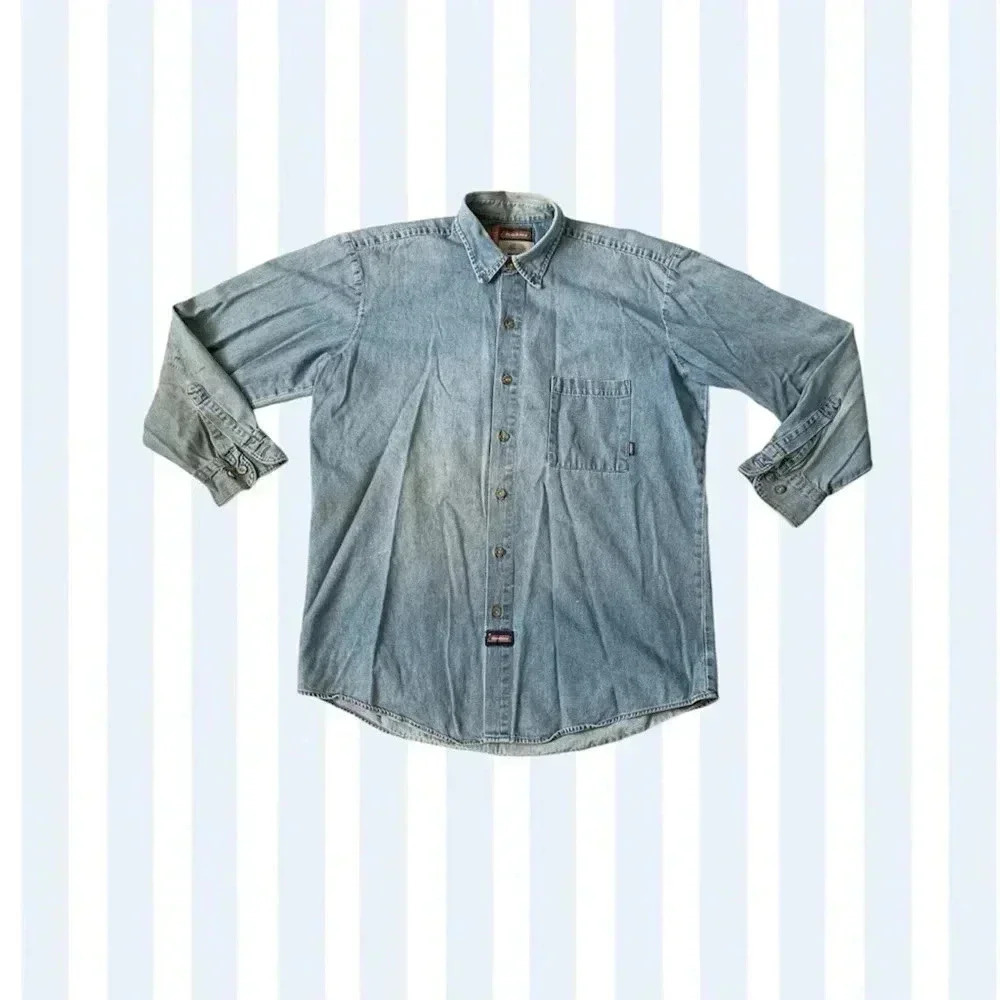 Dickies long sleeve snap button down cotton denim work shirt